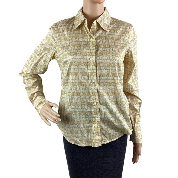 Vintage Gap Button Down Top Size S Yellow Retro Print Cotton - Picture 1 of 7